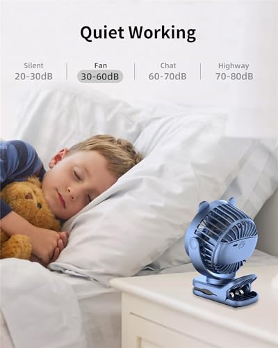 GOTOTO Clip on Fan, Rechargeable Portable Fan with 2000mAh Battery Operated, Small Fan with Powerful Clip Design, 3 Wind Speed, 360° Rotation, Ultra-Low Noise Level Personal Fan for Travel - color: Blue