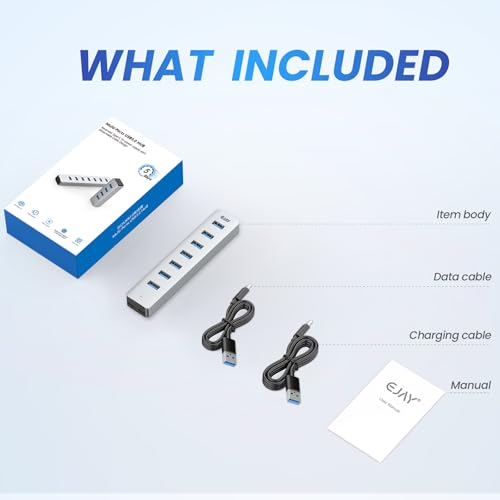 EJAY 7-Port USB Hub High Power USB C Splitter for PC & Mac | | Aluminum | USB3.0 | Multi-Port Data Hub | Heavy Desktop Setup | Workstation