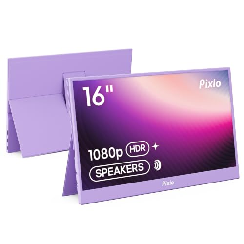 Pixio PX160 Wave Purple Portable Monitor 15.6 inch 60Hz FHD 1080p IPS Panel HDR Screen Cover Stand USB-C HDMI Laptop Screen Extender Portable Monitor for Laptop, PC, Console, Phone - color: Purple