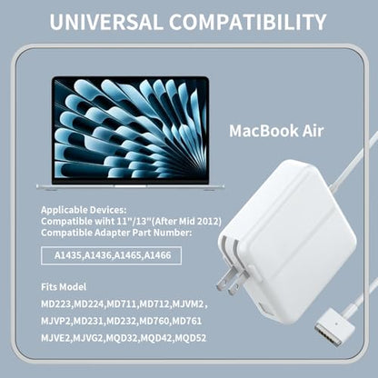 MacBook Air Charger - 45W Magnetic T-Tip Power Adapter (2012-2017) | 【Premium Quality】T-Tip Connector w/ LED & 6FT Cord, for MacBook Air 11/13" 2012-2017, Model A1435/A1436/A1465/A1466