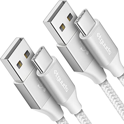 etguuds USB to USB C Cable 2ft, 2-Pack USB A to Type C Charger Cord Fast Charging for Samsung Galaxy A17 A16 A15 A26 A36 A56, S25 S24 S23 S22 S21 S20 S10 Note 20, for iPhone 17 16 15, Moto, White - color: White, size: 2ft