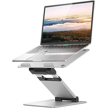 Nulaxy Laptop Stand, Ergonomic Sit to Stand Laptop Holder Convertor, Adjustable Height from 2.1" to 13.8", Supports up to 22lbs, Compatible with MacBook, All Laptops Tablets 11-17" - Silver | Full Aluminum Standing Desk Holder, Vented Panel, Dual Foldable