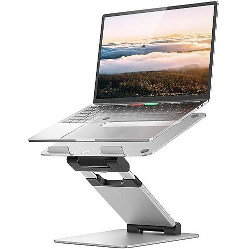 Nulaxy Laptop Stand, Ergonomic Sit to Stand Laptop Holder Convertor, Adjustable Height from 2.1" to 13.8", Supports up to 22lbs, Compatible with MacBook, All Laptops Tablets 11-17" - Silver | Full Aluminum Standing Desk Holder, Vented Panel, Dual Foldable