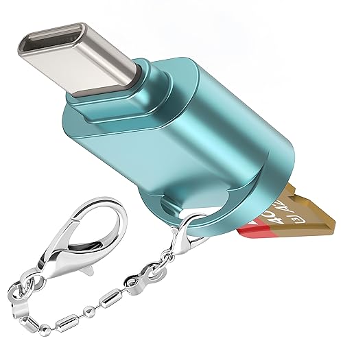 USB C Micro SD Card Reader for Android Phone, Camera, Laptop with Keychain, Mini Metal Type-C Card Reader (Bule) - color: Bule