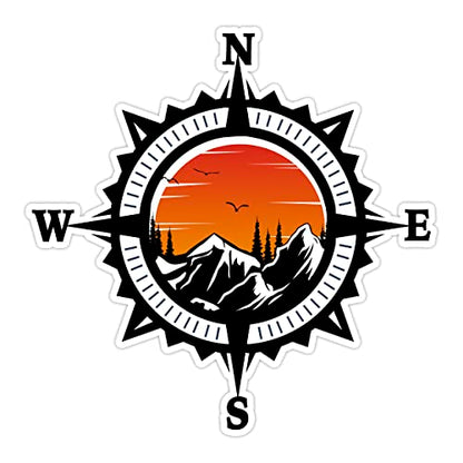 Compass Trees Mountain Sunset Sticker for Car Vinyl Decal Truck Window Bumper Motorcycle Stickers (12" x 12") - size: 12" x 12"