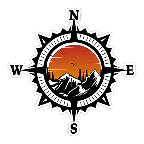Compass Trees Mountain Sunset Sticker for Car Vinyl Decal Truck Window Bumper Motorcycle Stickers (15" x 15") - size: 15" x 15"