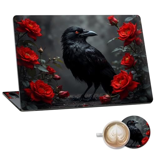 Laptop Skin Sticker Decal 15.6 Inch,12 13 13.3 14 15 15.6 in Laptop Netbook Skins for Notebook,Art Decal Removable Waterproof Scratch Resistant,Universal Vinyl Cover,Crow Red Flower - color: Crow Red Flower