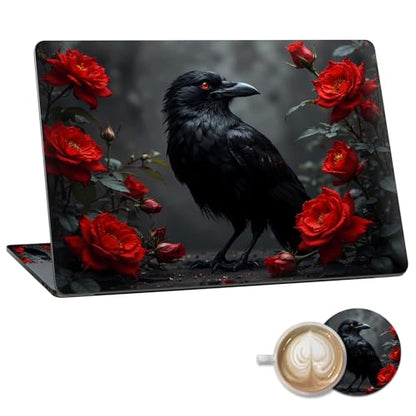 Laptop Skin Sticker Decal 15.6 Inch,12 13 13.3 14 15 15.6 in Laptop Netbook Skins for Notebook,Art Decal Removable Waterproof Scratch Resistant,Universal Vinyl Cover,Crow Red Flower - color: Crow Red Flower