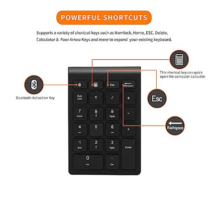 Gugxiom Bluetooth Number Pad,22 Keys Portable Mini Financial Accounting Numeric Keypad，Bluetooth 5.0 10 Key Numeric Keypad for Laptop/Desktop/PC/Notebook(Black) - color: Black
