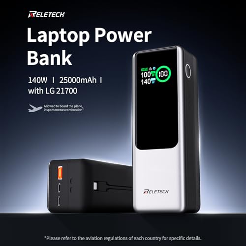 140W Portable Fast Charger 25000mAh with LG 21700 Battery, 3-Port Laptop Fast Power Bank Smart Display for Travel, Compatible with MacBook Pro, iPhone 17/16, ipad.（G-ZeroFear）