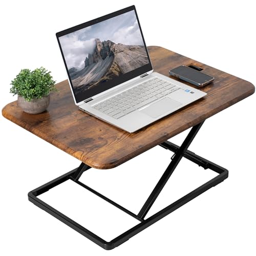 VIVO Ultra-Slim Single Top Height Adjustable Standing Desk Riser, Compact Sit Stand Desktop Converter for Monitor or Laptop, Rustic Vintage Brown, DESK-V001JN - color: Vintage Brown, size: 26"