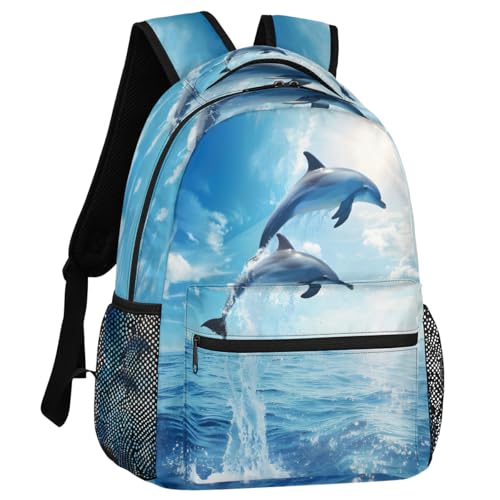 Ocean Sea Dolphin Backpack for Women Men Adults Shoulder Computer Laptop Backpack Sports Hiking Gym Workout Travel Casual Daypack - color: Multicolor 19