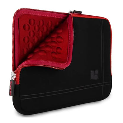 Neoprene Laptop Sleeve for 13 13.3 Inch Laptops Tablets with Padded Lining, Shock Resistant Unisex Laptop Bag for Office, Commute, Travel - color: Black / Red