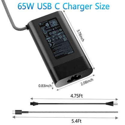 65W Type C Charger Fit for HP Envy Chromebook Spectre x360 Omnibook Laptop | New Slim, PD Fast Charging, Universal, Travel, 45W USB C AC Adapter For Elitebook Pavilion Elite x2 20V 3.25A Power Supply