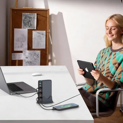 530W USB C Charging Station, 8-Port Desktop Charger, PD 140W PD 65W QC 30W GaN Ⅲ Fast USB Charger Block for MacBook, Ipad, iPhone, Samsung - color: 530W