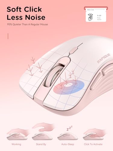 RAPIQUE Bluetooth Wireless Mouse, Dual Bluetooth & 2.4G USB Receiver, Pink | Right-Hand Ergonomic Grip, Quiet Clicks, Low Power - Multi-Device Compatibility for MacBook, Laptop, Computer, iPad Air/Pro - color: Pink
