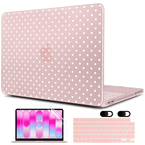 MEEgoodo Printed Case for New MacBook Neo 13 inch 2026 Release(Fit Model A3404), Laptop Hard Shell Cases with Keyboard Skin & Screen Protector & Webcam Covers, Blush & White Polka Dots - color: Blush & White Polka Dots