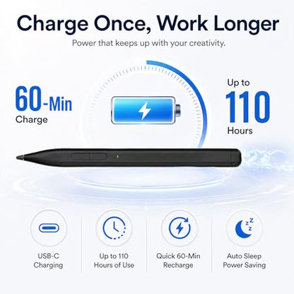 HATOKU Stylus Pen for Microsoft Surface: Slim Pen with 60H Long Battery - 4096 Pressure Sensitivity - 40min Fast Charging MPP2.0 Active Pencil for Surface Pro 11 10 X Laptop Studio Business Take Notes