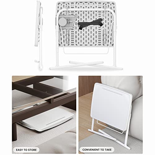 Allpop X TV Tray Table, TV Dinner Tray for Eating, Large Adjustable Folding Laptop Table with Book Stand, Cup Holder & Tablet Slot on Couch & Bed with 6 Heights & 3 Tilt Angles, White - color: White