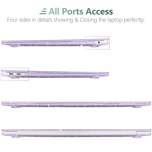DONGKE for MacBook Air 13 inch Case 2021-2018 Release A2337 M1 A2179 A1932, Bling Plastic Hard Shell Case & Keyboard Cover Only Compatible with MacBook Air 13 inch Retina Fits Touch ID, Sparkly Purple - color: Sparkly Purple