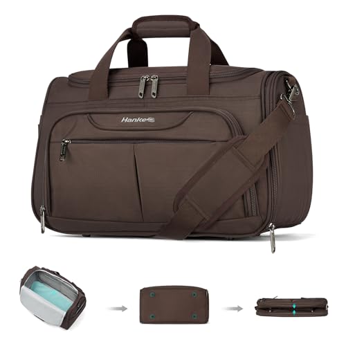 Hanke Small Underseat Carry On Luggage Bags for Travel with 10 Pockets. | Airline Approved Foldable Personal Bag w/ Luggage Sleeve; Tote Duffle & Bento Bag, Flight Attendant Weekender for Men & Women - color: Coffee, size: Underseat Carry-On