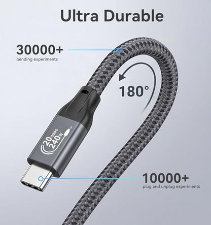 6FT USB C to USB C 3.2 Gen 2 X 2 Video Cable for Monitor, 240 Watt Fast Charging Cable, 20Gbps High Speed Data Transfer Cable, 4k@60Hz Full Function Display Cable for iPhone 17, Laptop, SSD, Hub, eGPU - color: 6FT