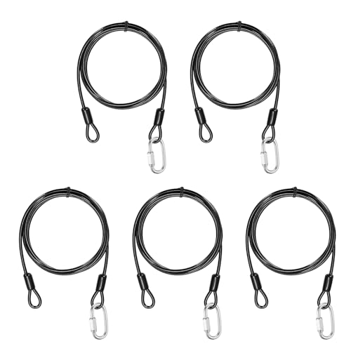 PATIKIL Security Cable Lock (3/16" Dia 6.6ft, Black)(5 Set) Vinyl Coated 304 Stainless Steel Double Loop Flexible Wire Rope Safety Cable with Quick Links Locking Connectors - color: Black, size: 3/16" x 6.6ft