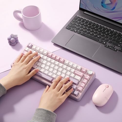 YUNZII B75 PRO Wireless Mechanical Gaming Keyboard | Custom 75% Layout with Knob,Gasket Mount,Hot Swap,Creamy Pre-lubed Switch,BT/USB-C/2.4G(Cocoa Cream V2 Switch,Purple) - color: Purple, size: Cocoa Cream V2 Switch