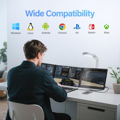 Laptop Screen Extender, 14" Triple Monitor Extender, 1080P FHD Portable Monitor for Laptop, Upgraded Auto-Width Fits 13-17.3" Laptops, Plug & Play Screen Extender Compatible with Windows/Mac/Chrome - size: Triple 14 inch