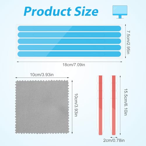 12pcs Privacy Adhesive Screen Tape Strips and 2pcs Plastic Slide Mount Tabs for Computer Monitors with Microfiber Cloth for Easily Installing Privacy Laptop Screen Protector - Replacement Kits - size: 7.09×2.95inch