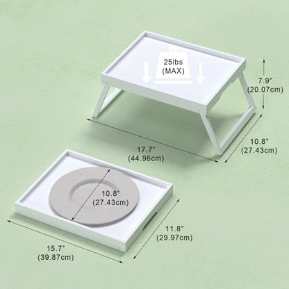 Bamboo Bed Tray Tables with Folding Legs, Medium, 2-Pack, White | Two FSC-certified bamboo bed trays with folding legs, handles and raised edges for meals, laptops, reading and serving. - color: White, size: Medium - 2pc