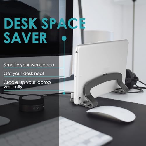 LOTEYIKE Aluminum Vertical Laptop Stand, MacBook Pro Laptop Vertical Stand Dock Holder with Adjustable Slot Fits All Laptops Notebook Tablets MacBook Air- Save Space & Improve Airflow, Grey | with Adjustable Slot Fits All Laptops Notebook Tablets MacBook