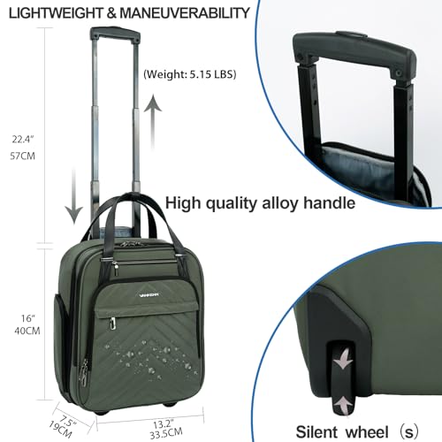 VANKEAN Carry On Underseat 16-inch Multi-functional Underseater Lightweight Overnight Suitcase with Wheels, Roller Case for Men Women Travel Business, Army Green - color: Army Green