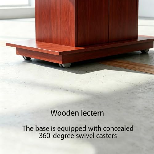 Podium Stand, Podium with Wheels, Floor Standing Speaking Poidum Lectern Stand, Church Pulpit with Storage, Office Wooden Reception Desk, Host Stand for School Conference | Walnut - color: Walnut