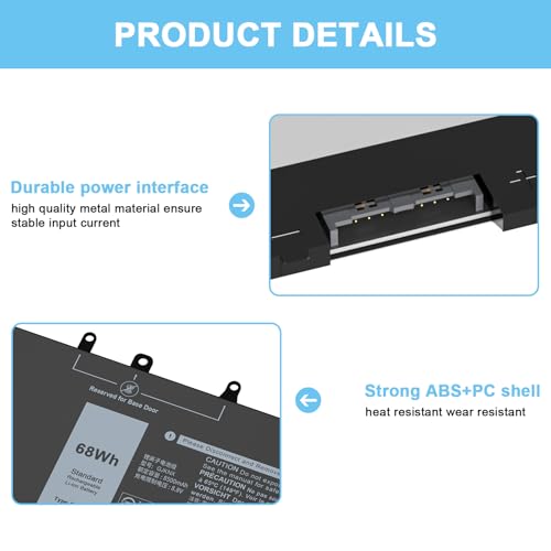 GJKNX Laptop Battery Compatible with Dell Latitude 5580 5491 5280 5480 5490 5495 5590 5591 5488 5288 E5480 E5580 E5590 E5490 Precision 15 3520 3530 DY9NT 5YHR4 GD1JP 451-BBZG 0GD1JP 68WH - size: GJKNX