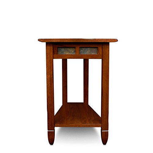 Leick Home Slate End Table, Solid Wood, Narrow Wedge Shape, Slate Tile Insets, Bottom Display Shelf, Easy-Assembly, Rustic Oak, 23.5 in. L x 17 in. W x 24 in. H, 10056 - color: Rustic Oak