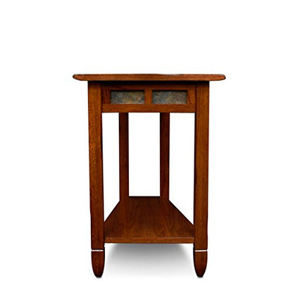Leick Home Slate End Table, Solid Wood, Narrow Wedge Shape, Slate Tile Insets, Bottom Display Shelf, Easy-Assembly, Rustic Oak, 23.5 in. L x 17 in. W x 24 in. H, 10056 - color: Rustic Oak