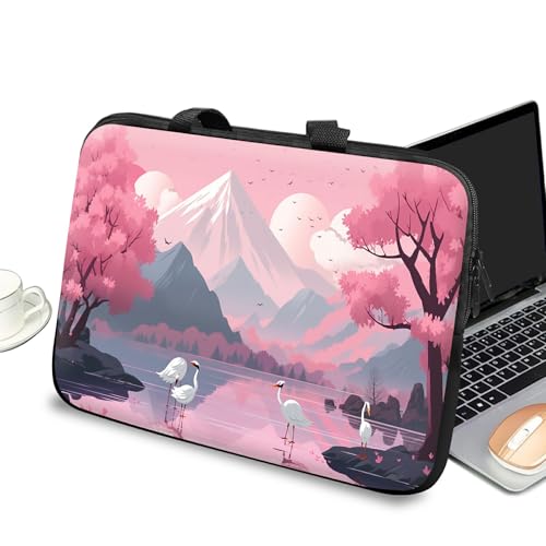 Universal Laptop Case Sleeve 10 inch with Handle and Zipper, Kids Tablet Carrying Case Messenger Bag Portable Tote Bag for 7-10 inch iPad/Notebook/eBook/Readers, Mount Fuji White Crane - color: Mount Fuji White Crane, size: 10 inch
