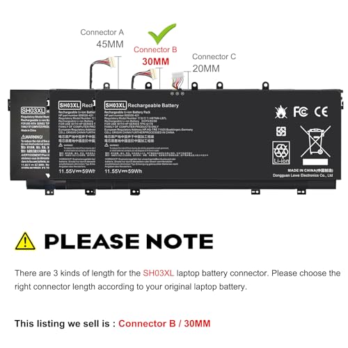 SH03XL Laptop Battery for HP Spectre X360 13-W023DX 13-AC001NA 13-AC013DX 13-AC033DX 13-AC037TU 13-AC052NA 13-W013DX 13-W031NG 13-W002NG 13-W003NG Series HSTNN-LB7L TPN-Q178 859026-421 901308-421 - size: 10.43*4.33*0.15inch SH03XL