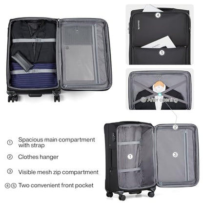 Hanke 3 Piece Luggage Sets Softside Expandable Carry On Luggage Set Travel Suitcase Sets with Spinner Wheels TSA Approved Luggage(Black, 20in/24in/28in) - color: Black, size: 3 Pc Set(20/24/28)