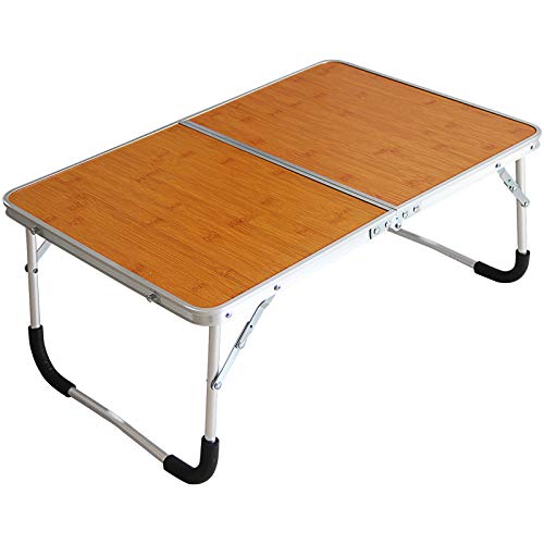 Foldable Laptop Table,Bed Desk,Breakfast Serving Bed Tray,Bamboo Wood Grain | [Portable Mini Picnic Table & Ultra Lightweight] [Folds in Half with Inner Storage Space] - color: Bamboo Wood Grain