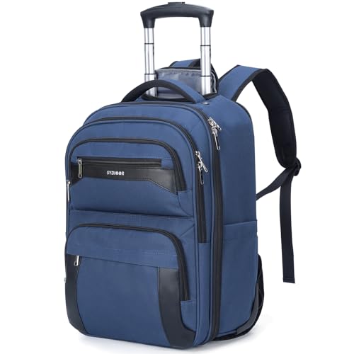 17.7inch Rolling Backpack With Wheels for Adults, Roller Carry On Luggage Wheeled Backpack, Rolling Laptop Backpack for Men Women to Travel Business, Blue