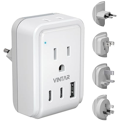 Universal Travel Adapter Kit, VINTAR International Plug Adapter with 3 USB Ports(2 USB C, 3.4A) and 2 American Outlets, Type A,C,G,I Detachable Attachments, Adapter for US/Japan/Europe/UK/AUS - style: Type A/C/G/I- Universal Adapter