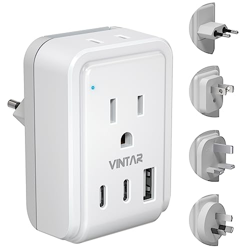 Universal Travel Adapter Kit, VINTAR International Plug Adapter with 3 USB Ports(2 USB C, 3.4A) and 2 American Outlets, Type A,C,G,I Detachable Attachments, Adapter for US/Japan/Europe/UK/AUS - style: Type A/C/G/I- Universal Adapter