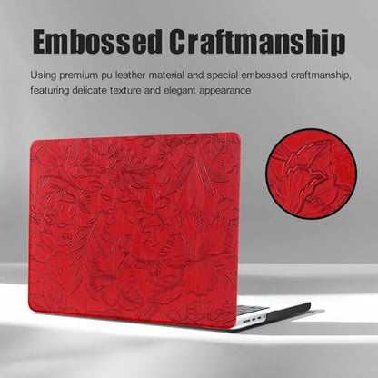 DTangLsm for MacBook Air 13 inch Case 2026 M5, 2025-2022 M4 M3 M2 A3449 A2681 A3113 A3240, Elegant Textured Retro Leather Hard Cover for MacBook Air 13.6 Case with Logo Cutout+Keyboard Cover, Red - color: #2 Light Red