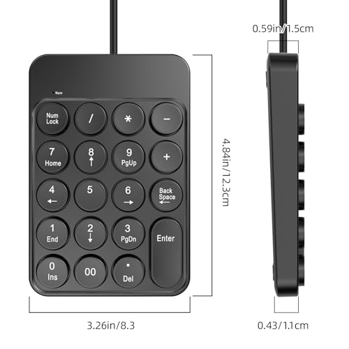 FILFEEL USB Wired Number Pad 19 Key Ergonomic Numeric Keypad with Round Keycaps for Laptop – Portable Desktop Calculator Keyboard for Accounting Finance Spreadsheets