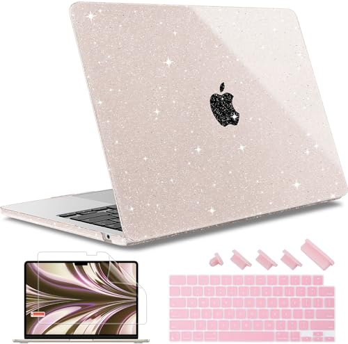 May Chen for 2026 MacBook Air 15 inch Case 2025 2024 2023 A3448 M5 A3241 M4 A3114 M3 A2941 M2 with Liquid Retina Display & Touch ID, Plastic Hard Shell with Keyboard Cover - Sakura Pink Glitter - color: Sakura Pink Glitter