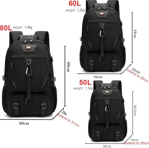 Travel laptop backpack, Extra Large 80L Traveling College Backpack,Large Capacity Backpack for Men Women,Fits 17 Inch Computer, USB Charging Port, Black - color: 80l Black With Shoes Storage Bag