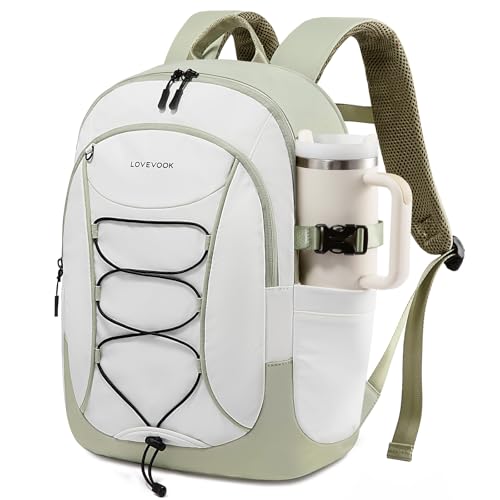 LOVEVOOK Mens Backpack with Giant Tumbler Holder Pocket,17 Inch Everyday Laptop Backpack Commuter Travel Work Computer Bag for Women,Casual Hiking College Teacher Back Pack Daypack,White-Bean Green - color: White - Bean Green(drawstring), size: 17 Inch