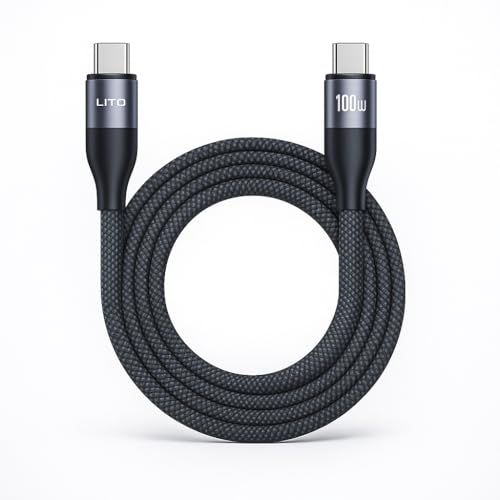 LITO 100W USB C to USB C Cable 3.3FT, E-Marker Fast Charging Cord | Heavy duty 5.8mm braided nylon, E-marker chip, for MacBook, iPhone 17/16/15, Galaxy, Tablet, CarPlay, travel